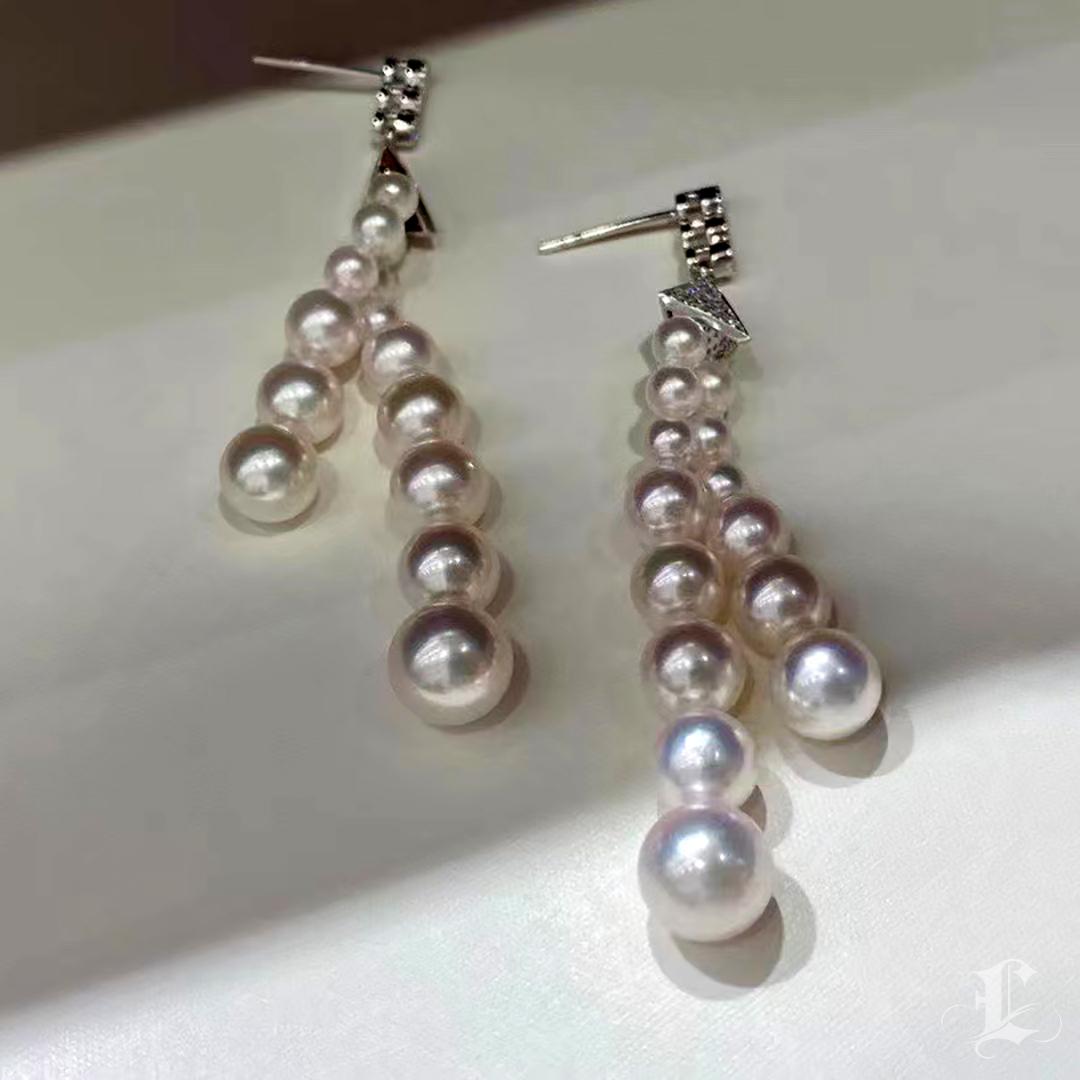 【Pendientes Geometría Esculpida】Aurora Twin Tassel Akoya Pearl & Diamond en Nuevo estado para la venta en New York, NY