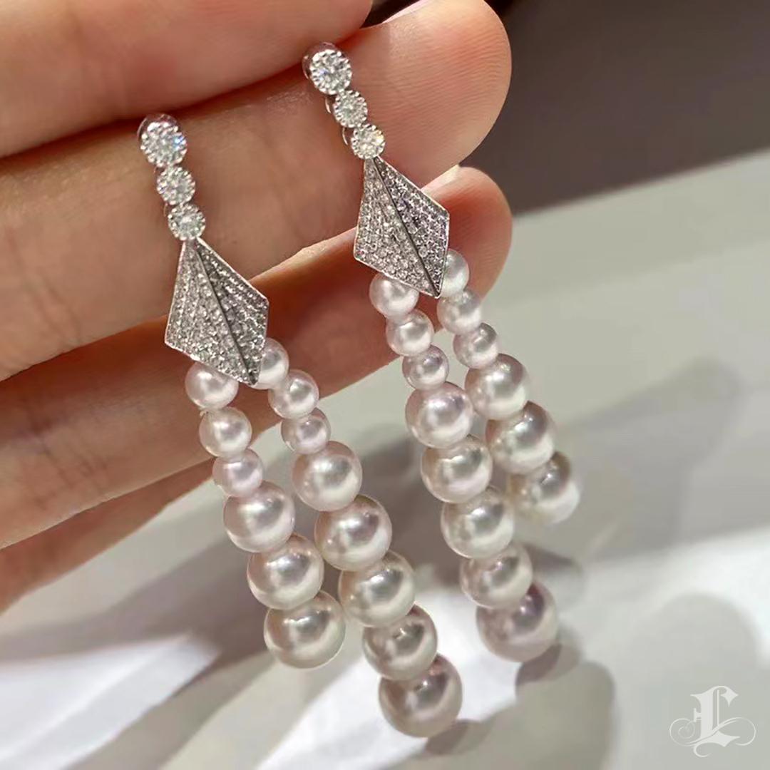 De las mujeres 【Pendientes Geometría Esculpida】Aurora Twin Tassel Akoya Pearl & Diamond en venta