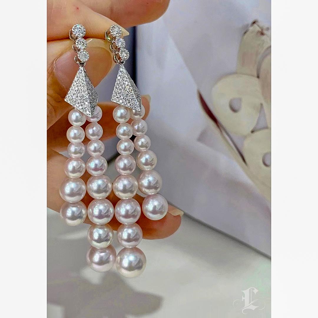【Pendientes Geometría Esculpida】Aurora Twin Tassel Akoya Pearl & Diamond en venta 1