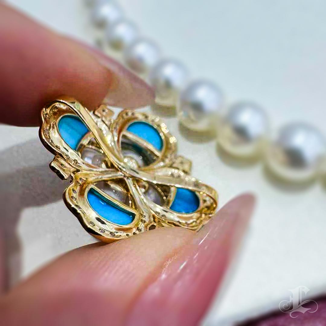 Donna Ciondolo di diamanti con perle Akoya e turchesi per bambini in vendita