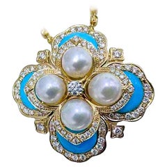 【Caelmare】Azure Clover - Collier pendentif perle d'Akoya Turquoise Diamant
