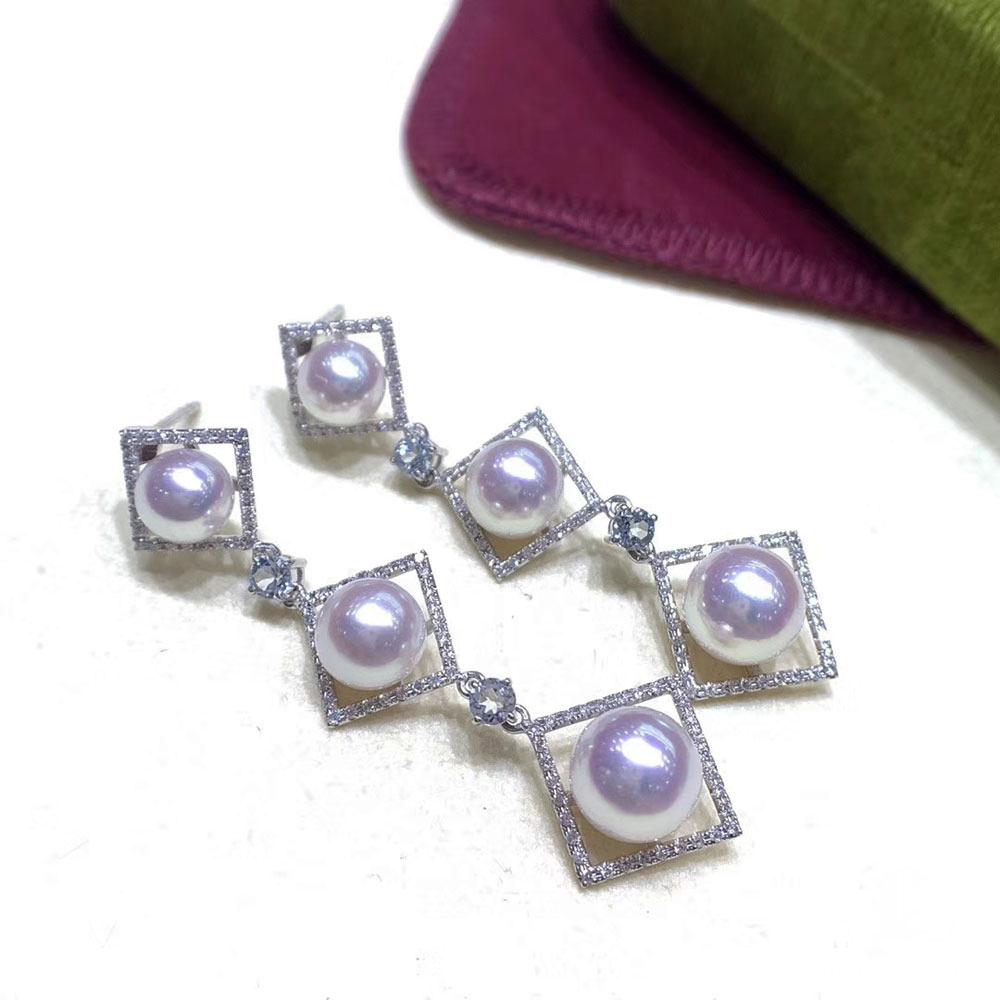 【Pendientes Geometría Esculpida】Prisma Oceánico Aurora Akoya Perla y Aguamarina en Nuevo estado para la venta en New York, NY