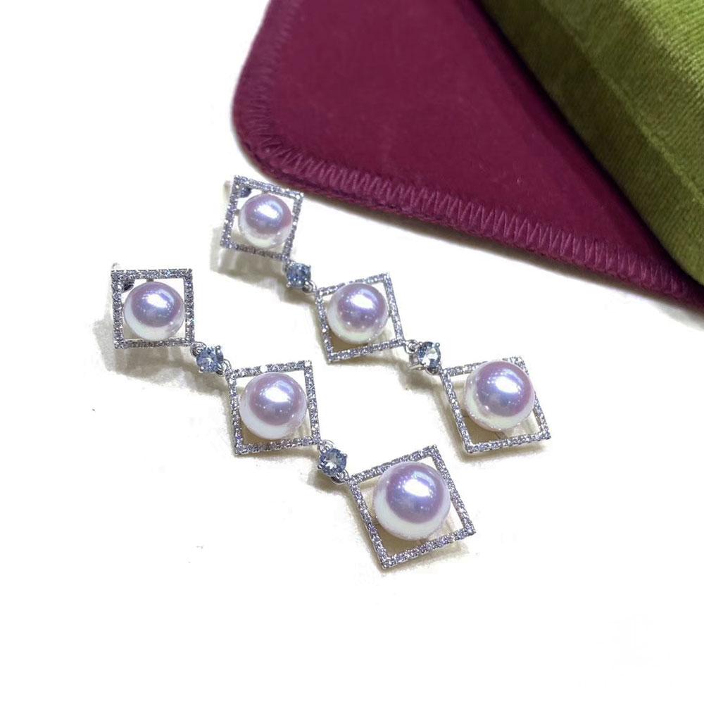 De las mujeres 【Pendientes Geometría Esculpida】Prisma Oceánico Aurora Akoya Perla y Aguamarina en venta