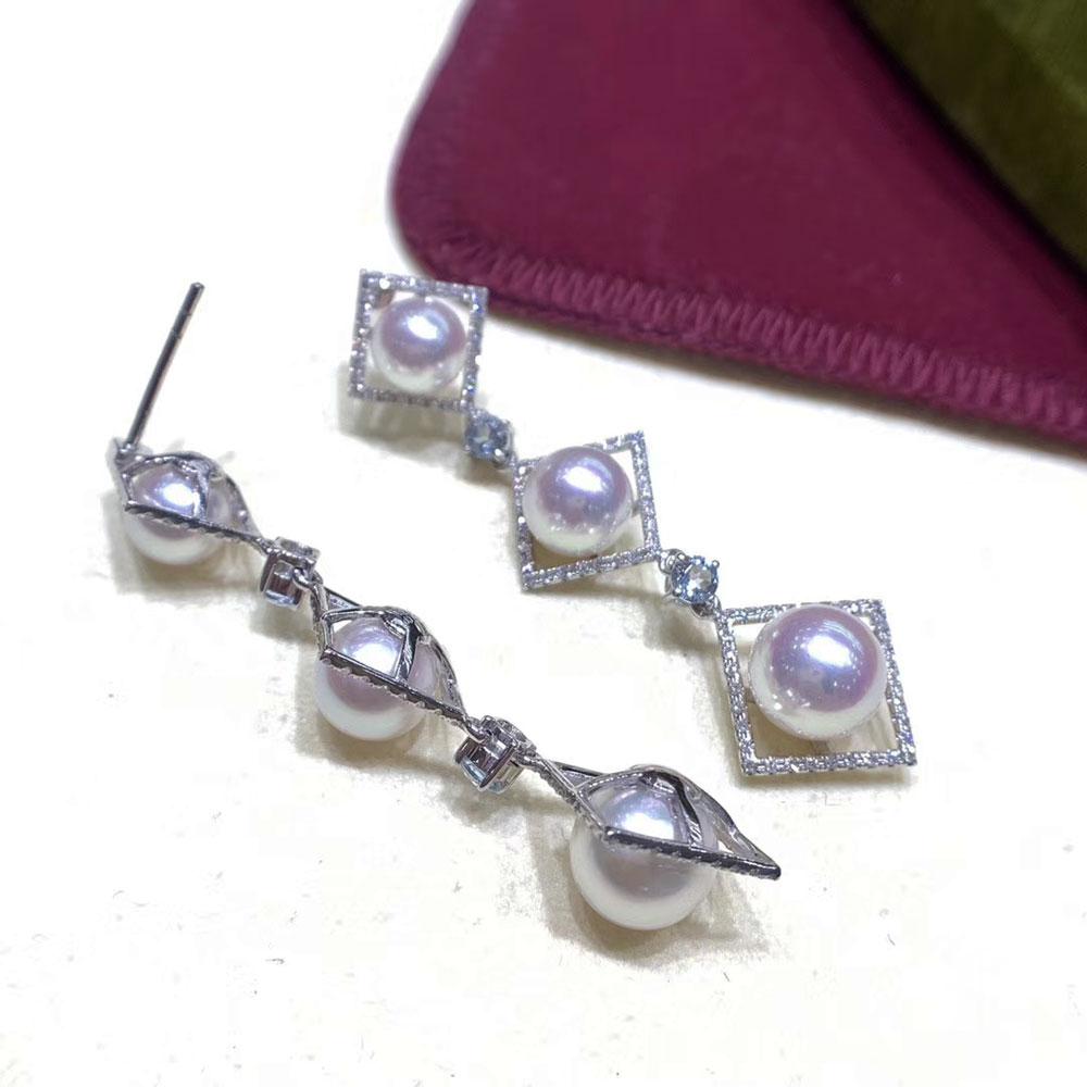 【Pendientes Geometría Esculpida】Prisma Oceánico Aurora Akoya Perla y Aguamarina en venta 1