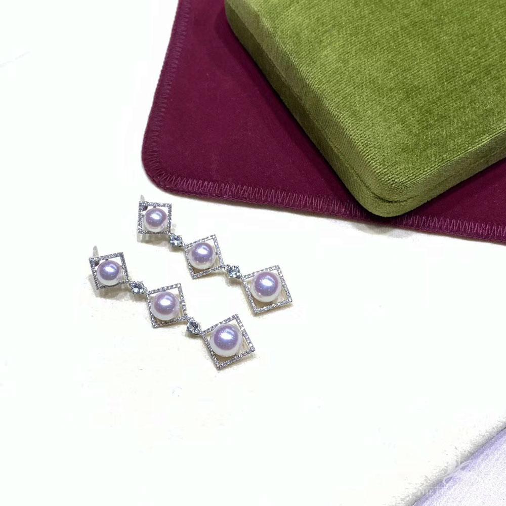 【Pendientes Geometría Esculpida】Prisma Oceánico Aurora Akoya Perla y Aguamarina en venta 3