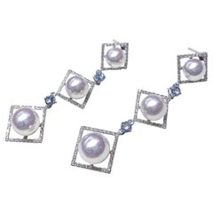 Orecchini Ocean Prism Modern Geometry Aurora Akoya Pearl & Aquamarine