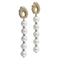 【Sculpted Geometry】Cleopatra Serpent Aurora Akoya Pearl Diamond Earrings
