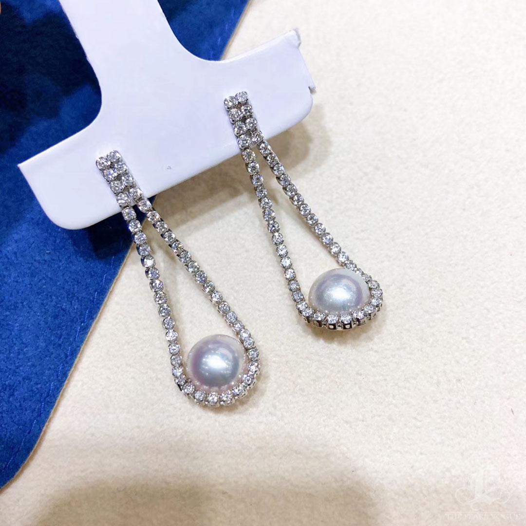 Women's 【Lustre Arc】Aurora Silken Loop Akoya Pearl Diamond Earrings For Sale