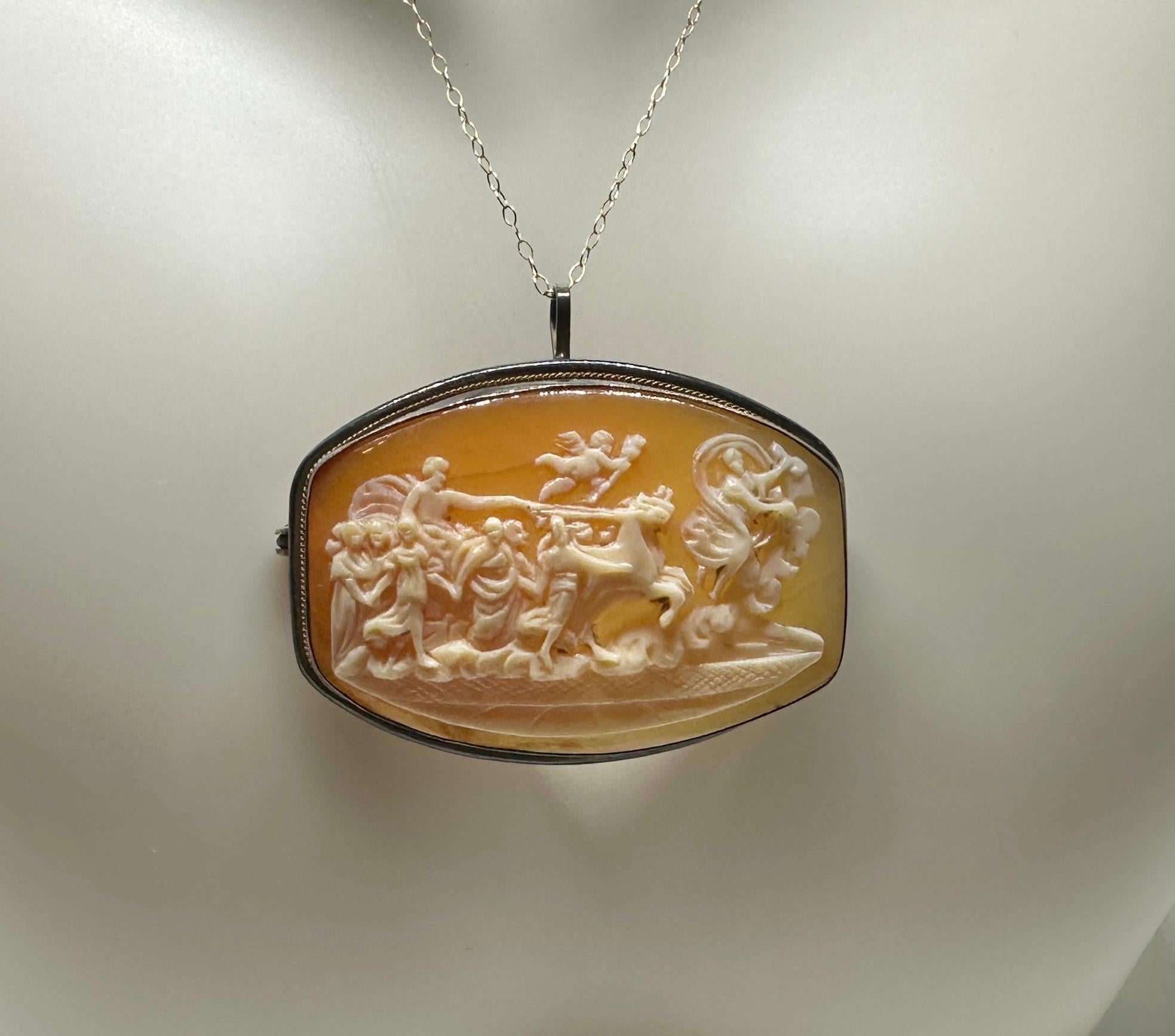 Aurora And Apollo Chariot Of The Sun Cameo Pendant Brooch Necklace Antique For Sale 1