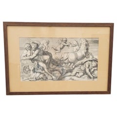 Aurora y Céfalo, grabado enmarcado, Carracci, ¿siglo XVII?