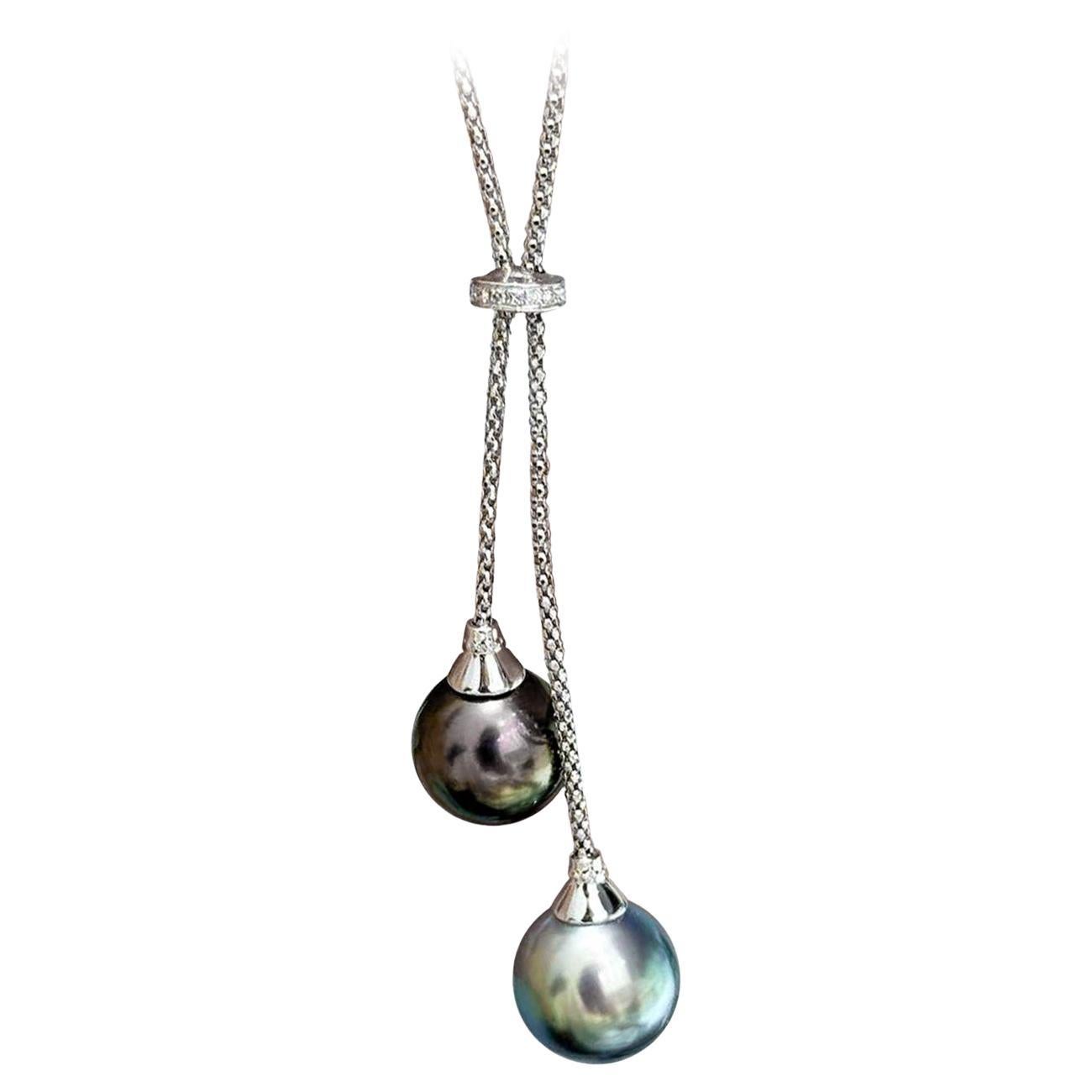 【Lustre Arc】Twin-Pearl Aurora Tahitian Diamond Y Pendant Necklace