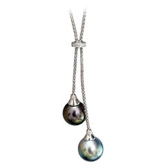 【Lustre Arc】Twin-Pearl Aurora Tahitian Diamond Y Pendant Necklace