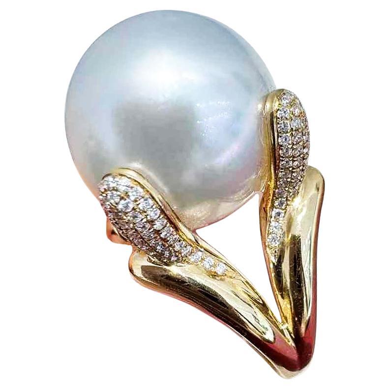 【Vine Symphony】Aurora Bloom 16.5mm South Sea Pearl & Diamond Leaf Ring