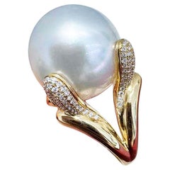 Vine Symphony】Aurora Bloom 16,5 mm Südsee Perle & Diamant Blatt Ring