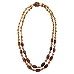 Collana di perle a due fili in vetro a strisce Aurora Borealis Ambra Tartaruga