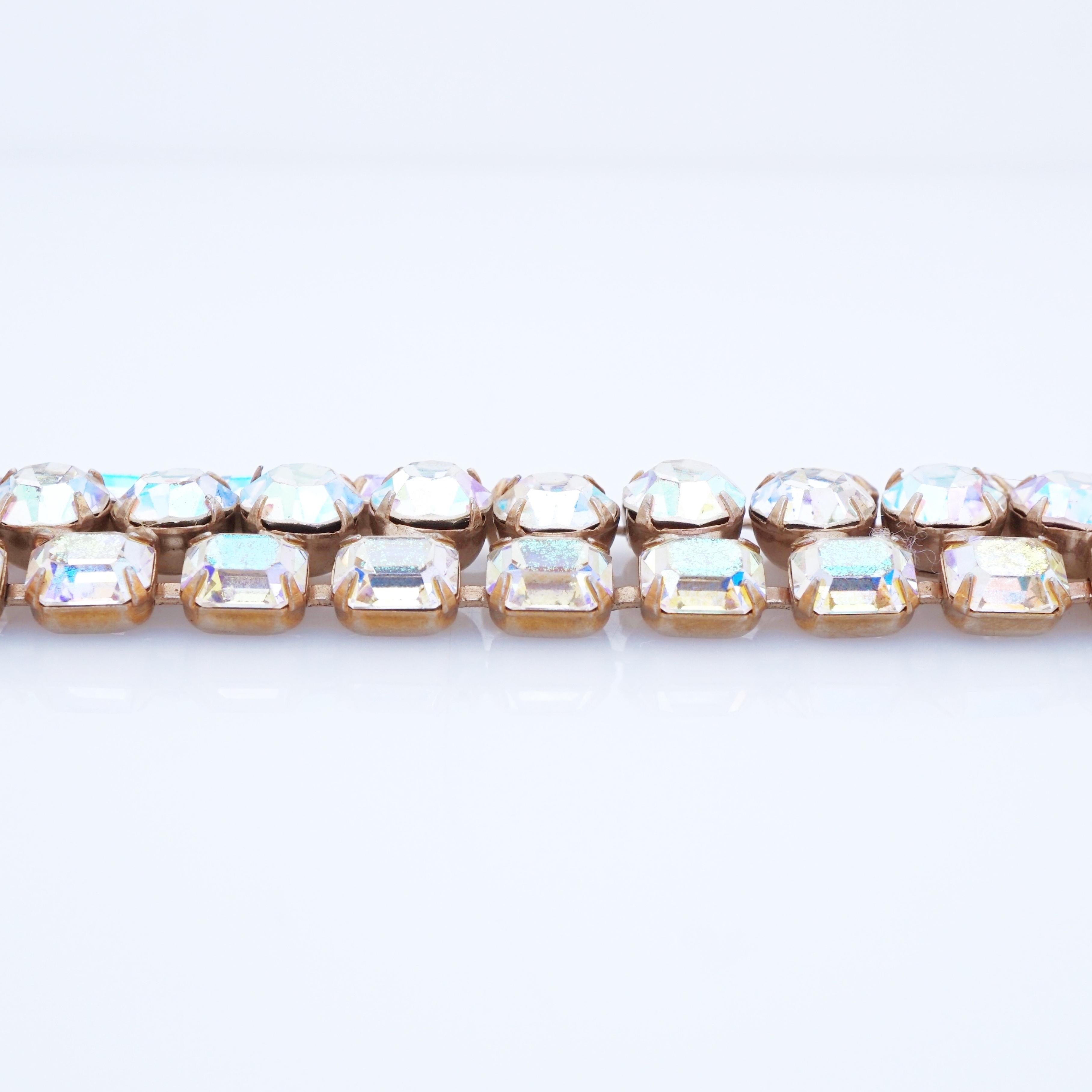 Aurora Borealis Crystal Cocktail Bracelet By Weiss, 1960s In Good Condition For Sale In McKinney, TX