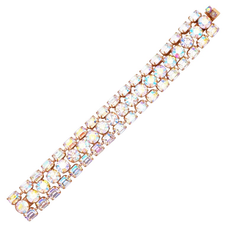 Aurora Borealis Crystal Cocktail Bracelet By Weiss, 1960s For Sale at  1stDibs