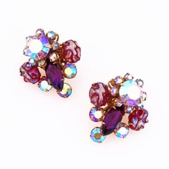 Boucles d'oreilles spray Aurora Borealis en cristal avec cabochons de roche de lave par Beau Jewels