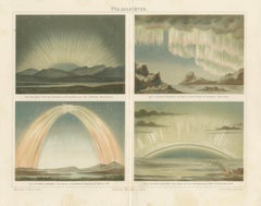 Aurora Borealis in Four Scientific Views, Antique Chromolithograph Meyers c.1900