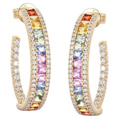 Aurora Circle Diamond 14K (or 18k upon request) Yellow Gold Hoops Earrings
