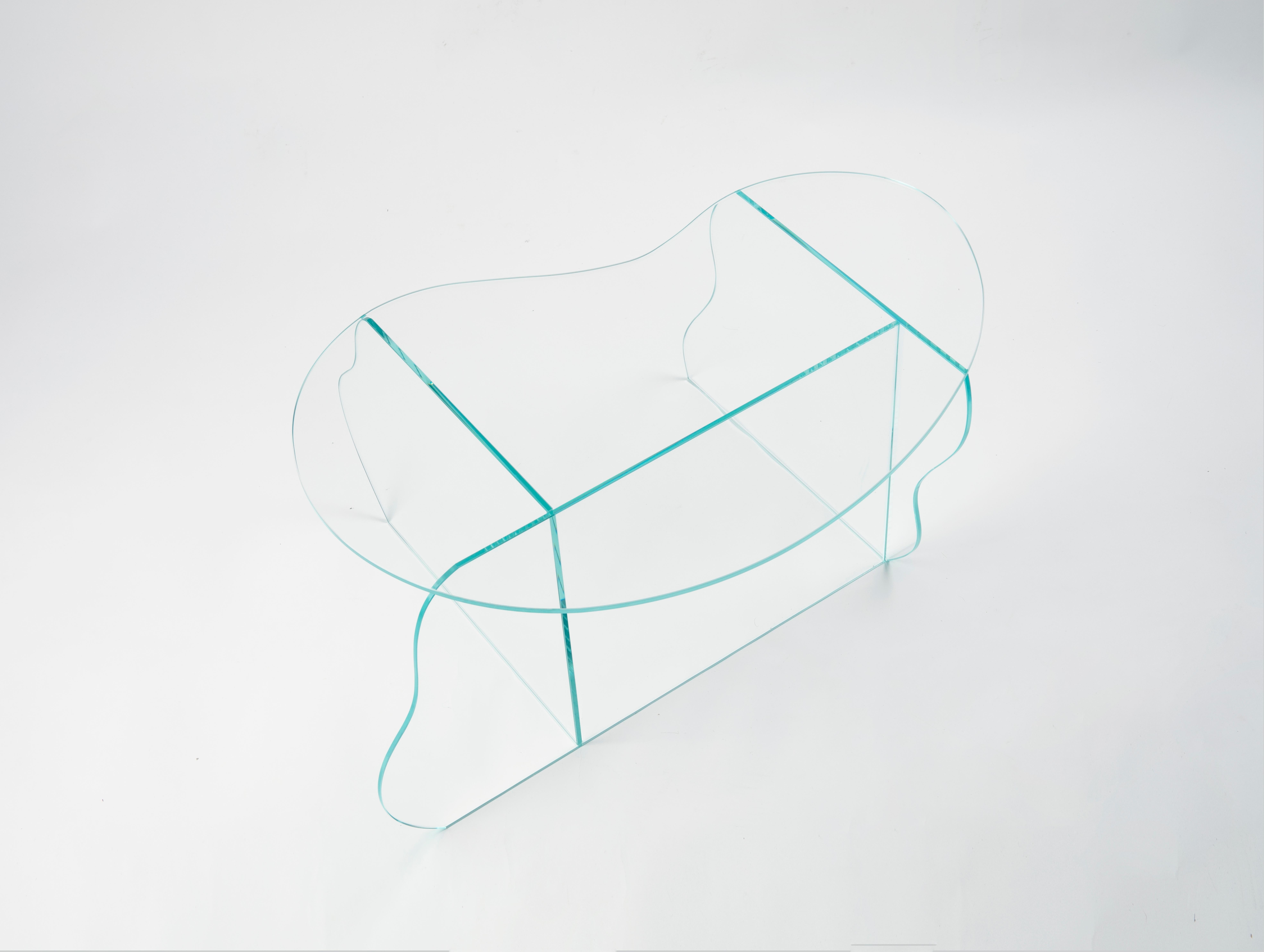 Modern Aurora Clear Glass Table Sculpted by Studio-Chacha For Sale