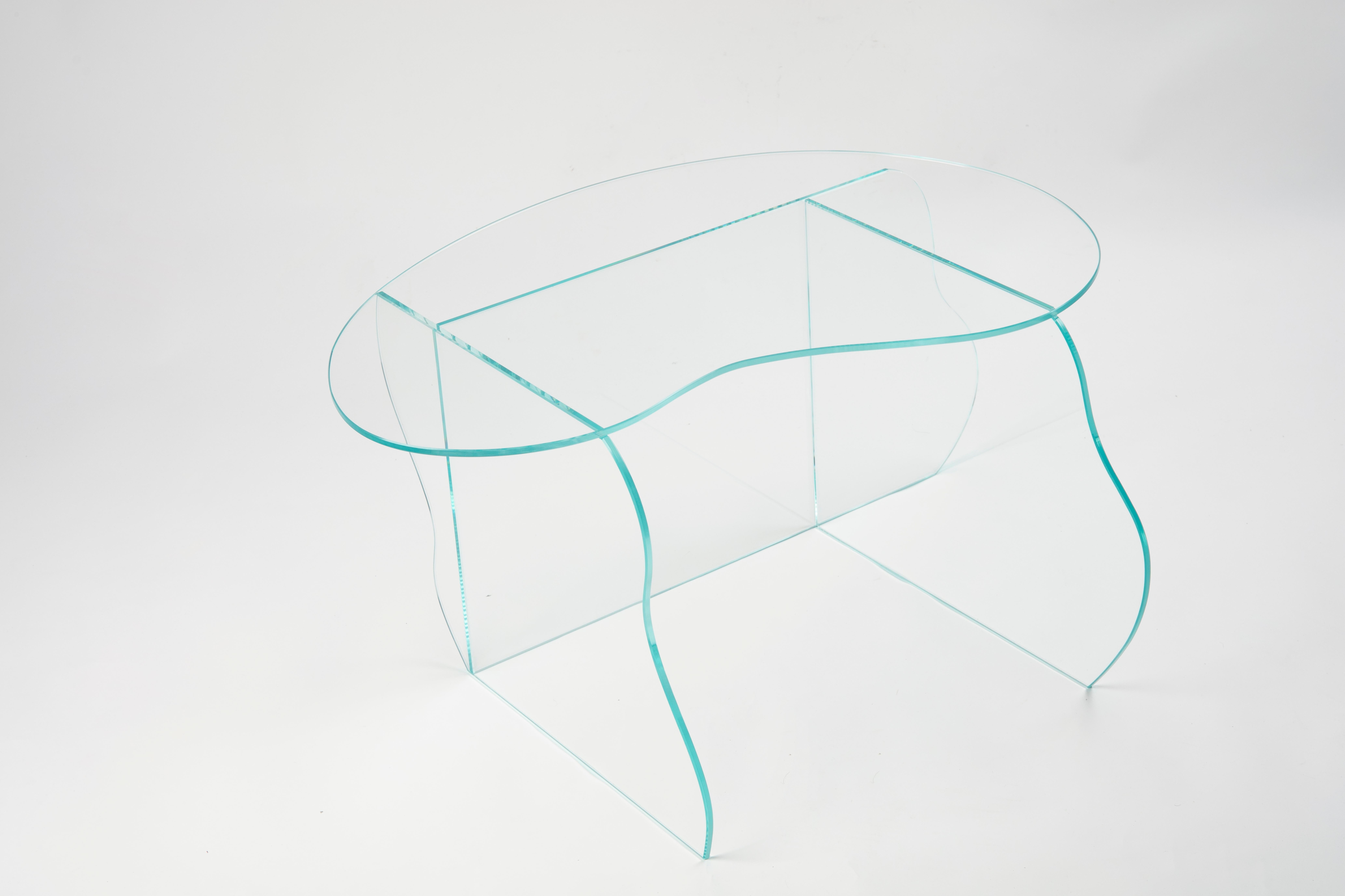 South Korean Aurora Clear Glass Table Sculpted by Studio-Chacha For Sale