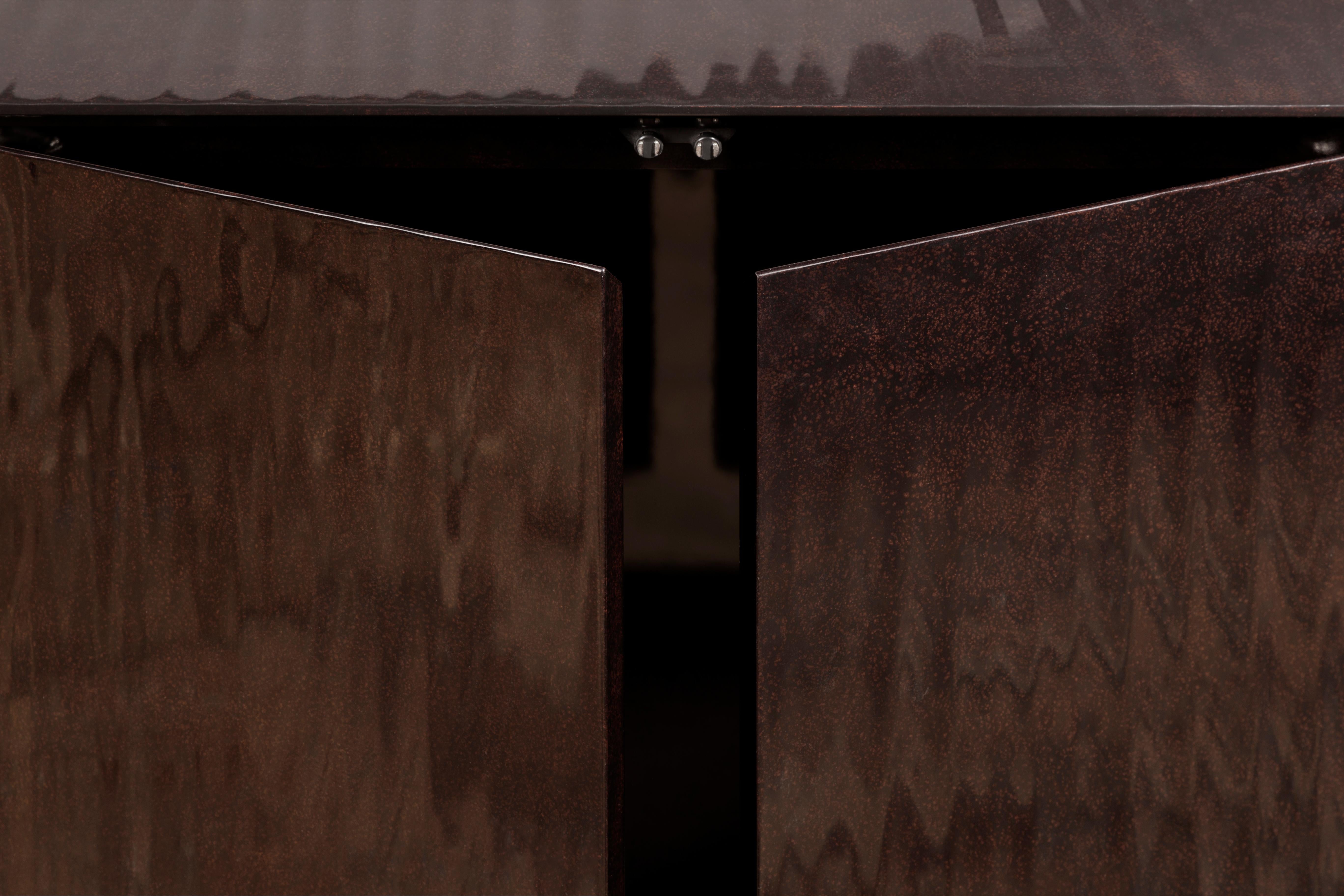 Contemporary Aurora Credenza in Gouged Wood and Lacquer  For Sale