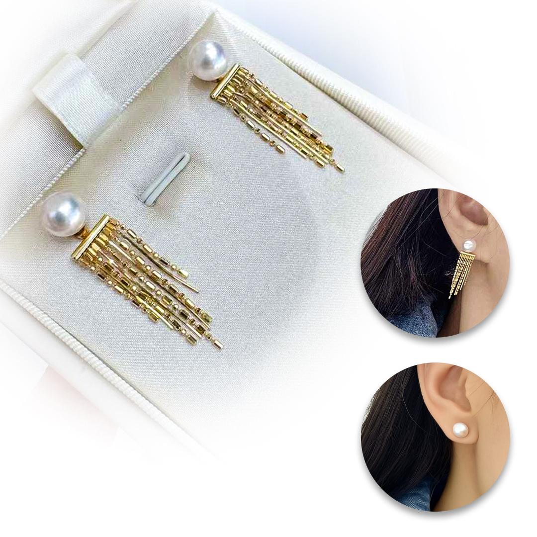 【Lustre Arc】Aurora Dance Pendientes de perlas Akoya y oro de 18 quilates con flecos convertibles Sin cortar en venta