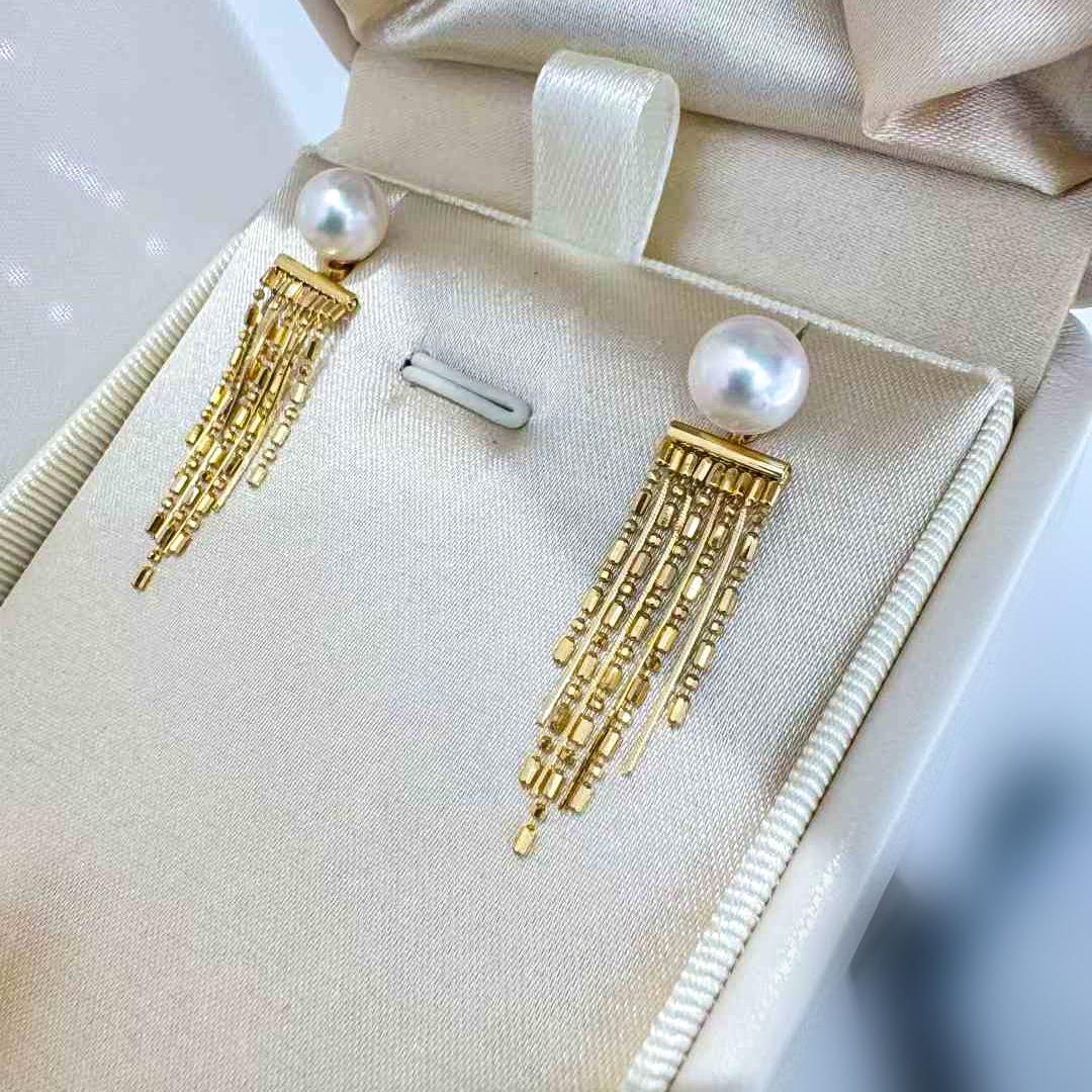 De las mujeres 【Lustre Arc】Aurora Dance Pendientes de perlas Akoya y oro de 18 quilates con flecos convertibles en venta