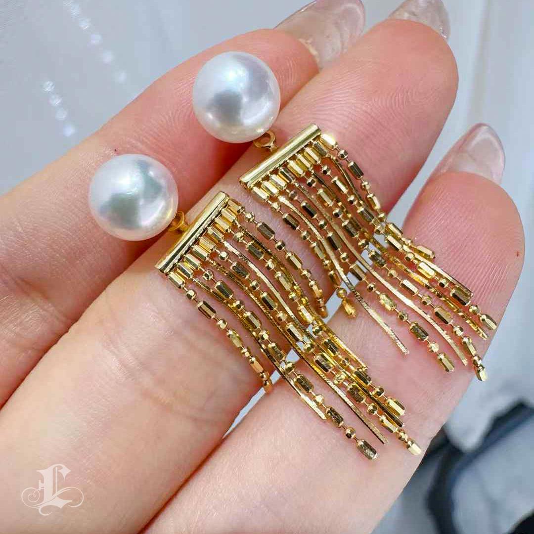 【Lustre Arc】Aurora Dance Pendientes de perlas Akoya y oro de 18 quilates con flecos convertibles en venta 3