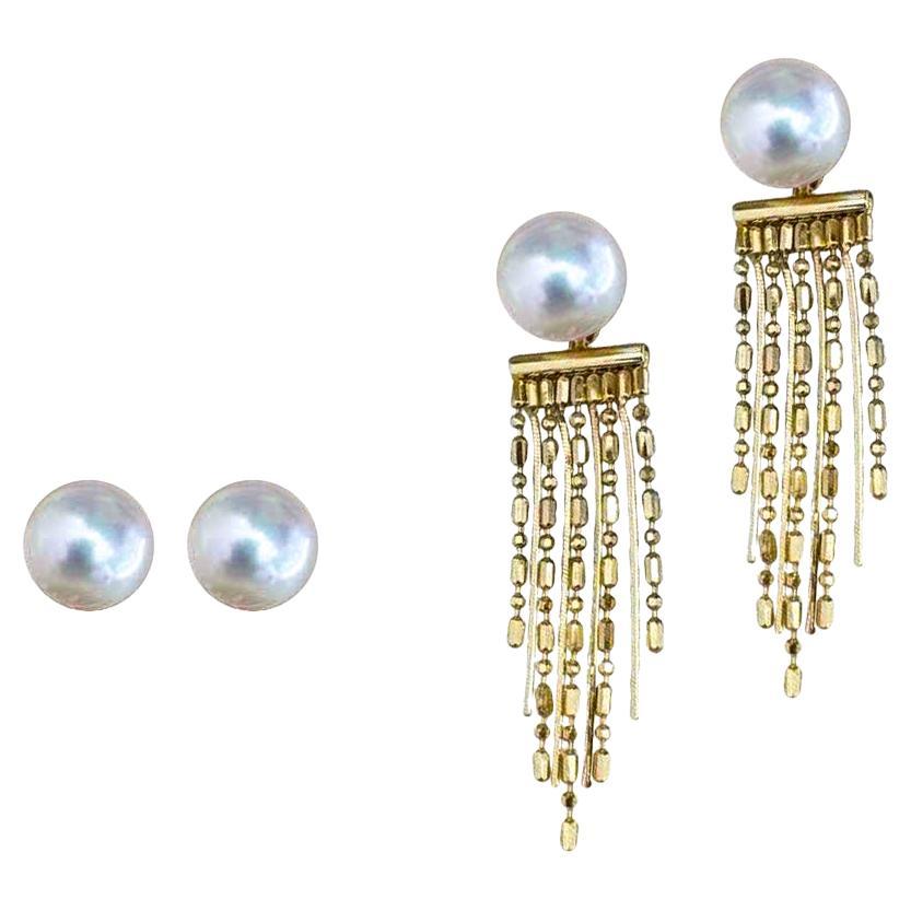 【Lustre Arc】Aurora Dance Akoya Pearl & 18K Gold Convertible Fringe Earrings