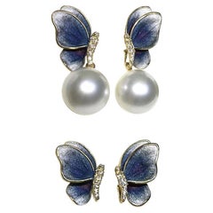 Aurora Diamond Dust Butterfly Wings South Sea Pearl Convertible Earrings