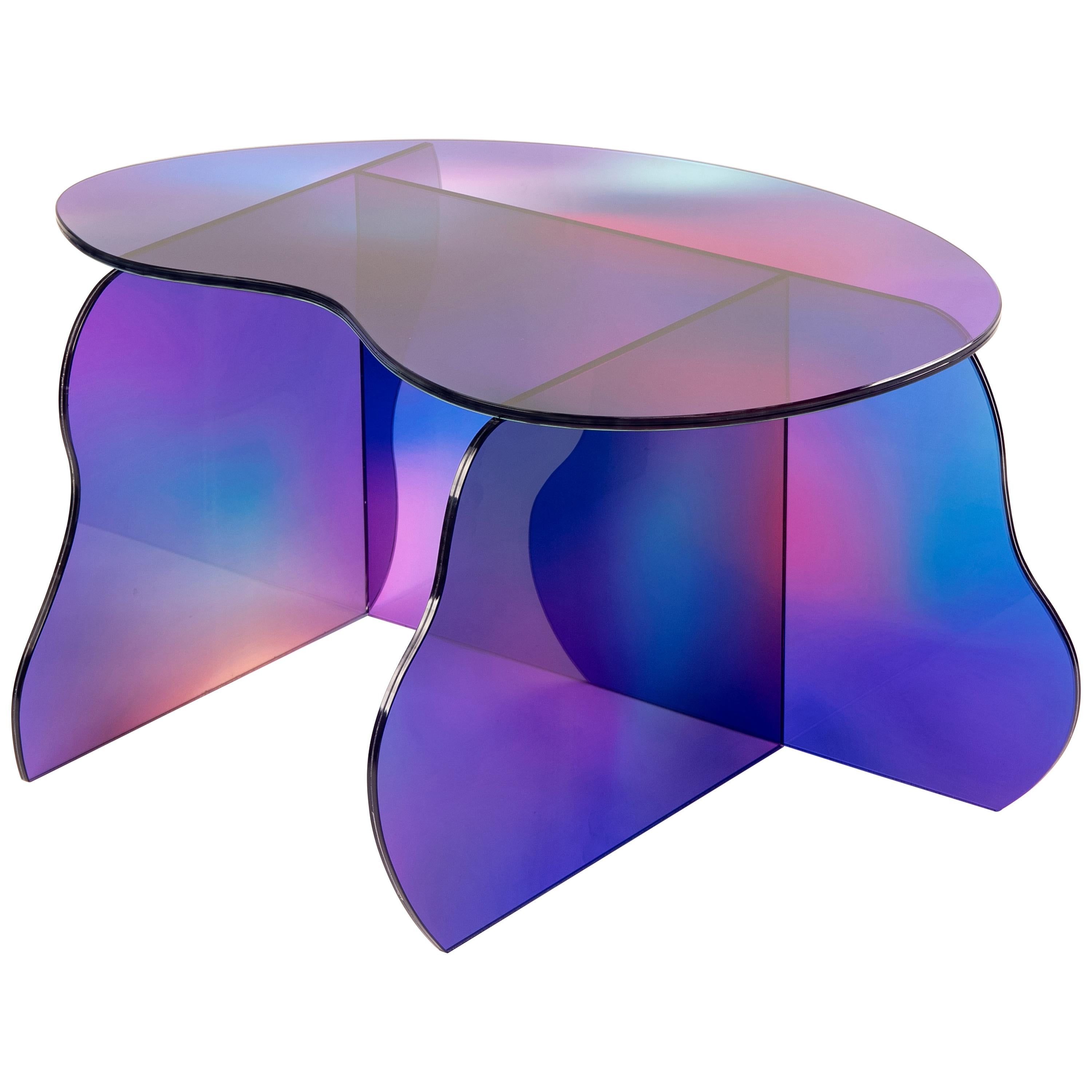 Table en verre Dichroic Aurora sculptée par Studio-Chacha