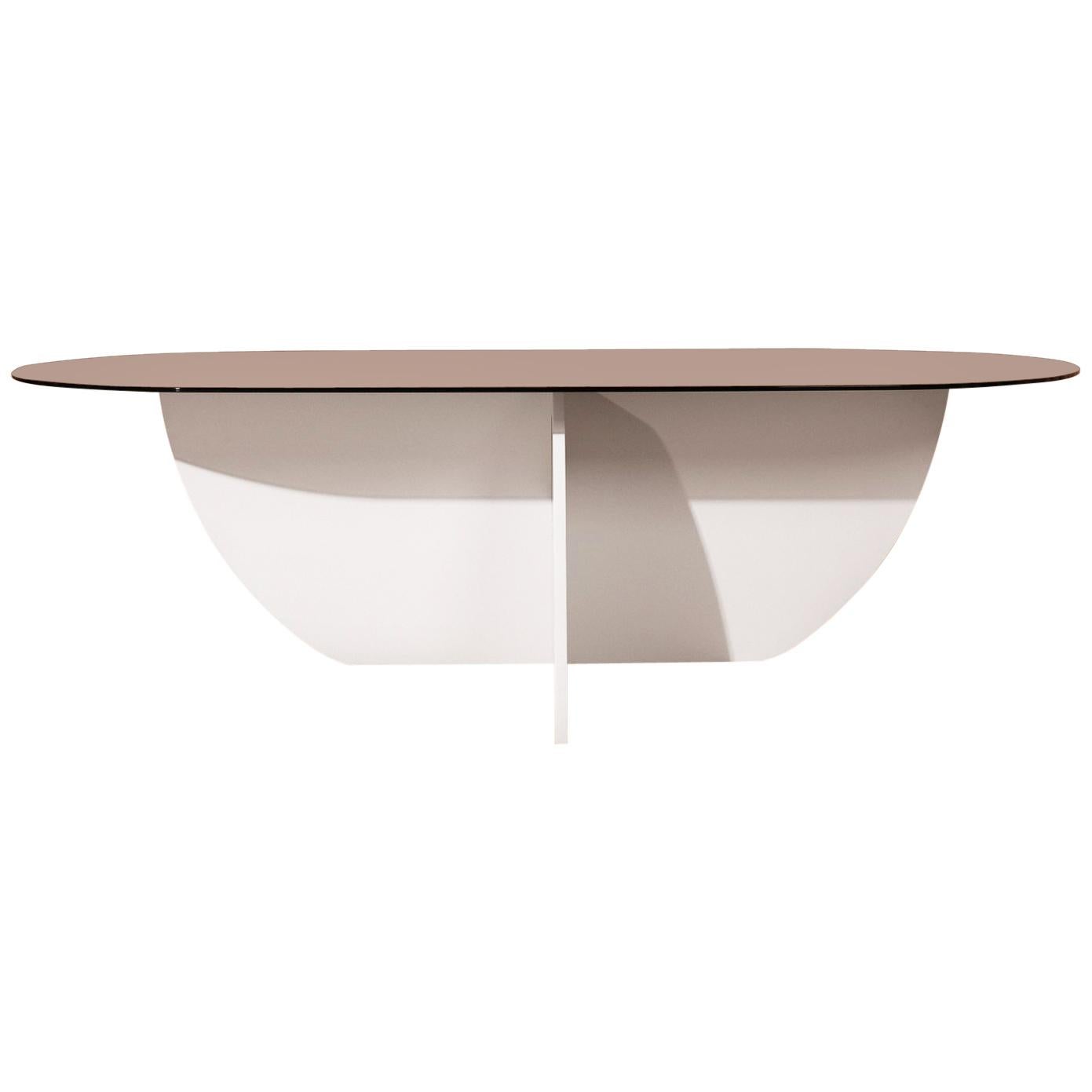 Aurora Dining Table, White Mosaic Base / Bronze Glass For Sale