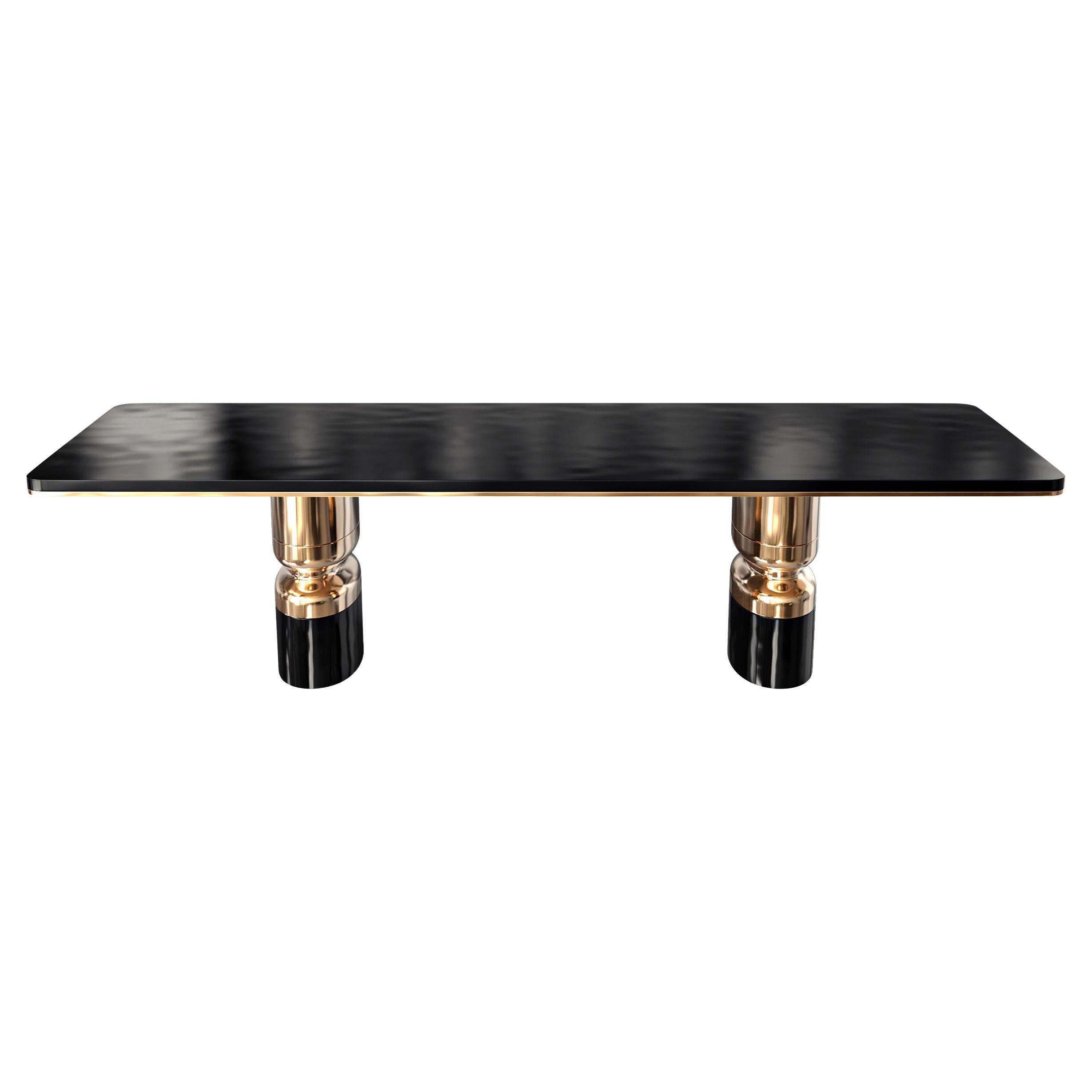 "Aurora" Dining Table with Bronze and Stainless Steel, Handmade, Istanbul