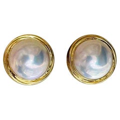 【Crown Radianc】Aurora Dome Japanese Mabe Pearl Stud Earrings in 18K Gold