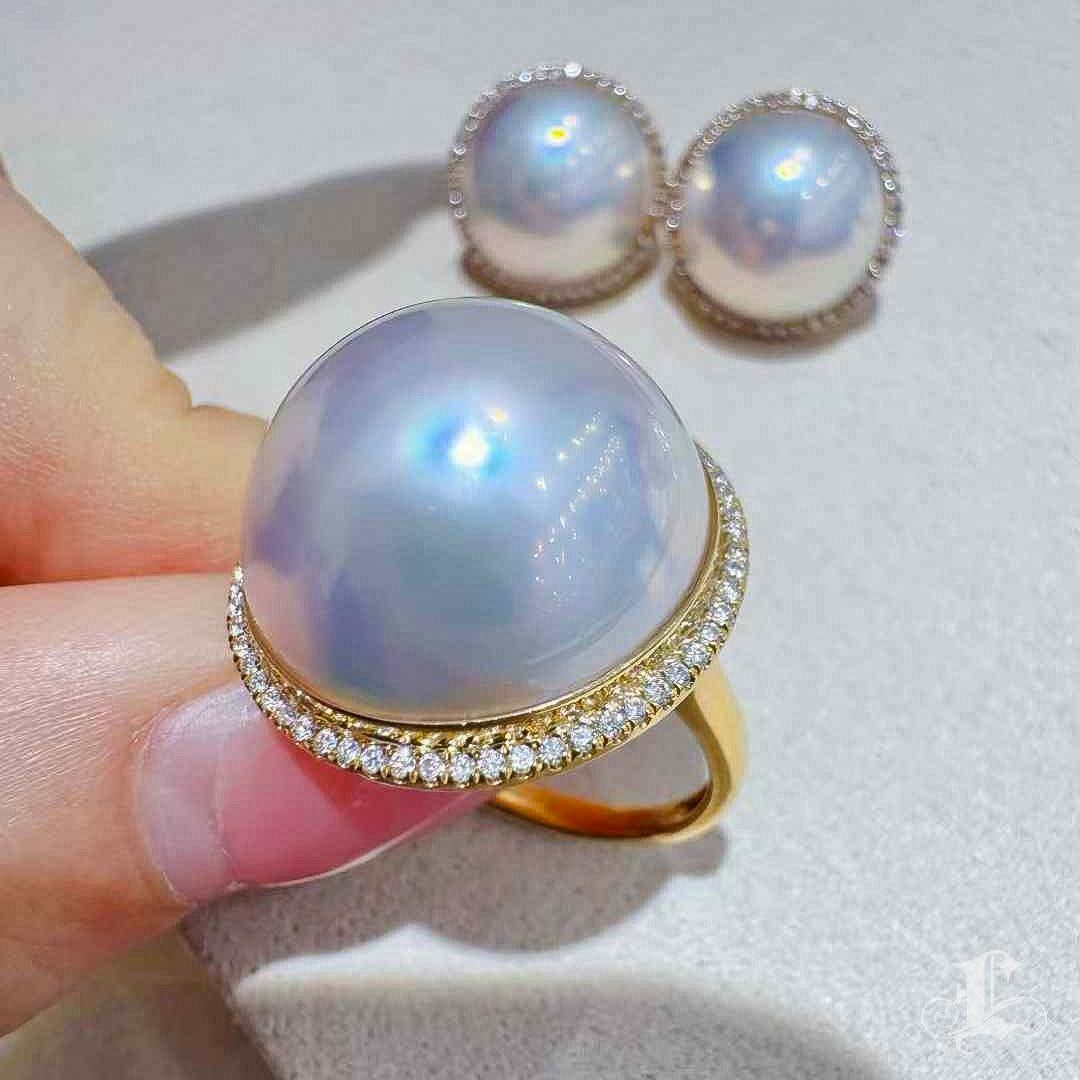 【Crown Radiance��】Aurora Dome Mabe Pearl & Diamond Ring 1