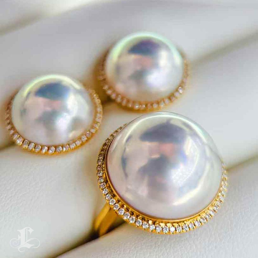 【Crown Radiance】Aurora Dome Mabe Pearl & Diamond Ring 2