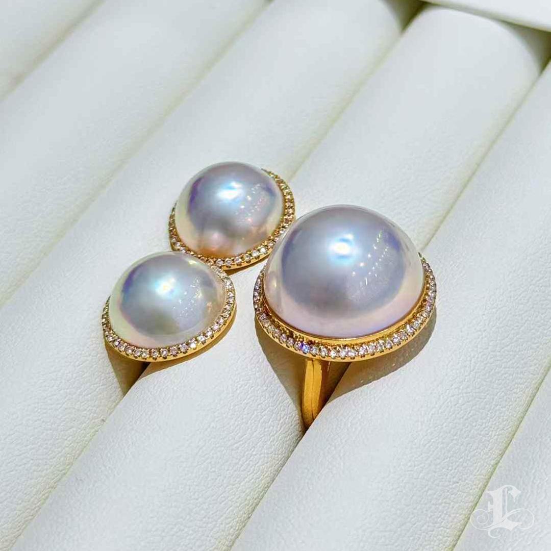 【Crown Radiance】Aurora Dome Mabe Pearl & Diamond Ring 3
