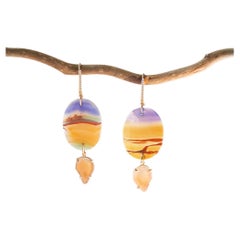 AURORA Earrings, Vibrant Orange Landscape Agate with 0.05ct Diamonds, 18k Rose