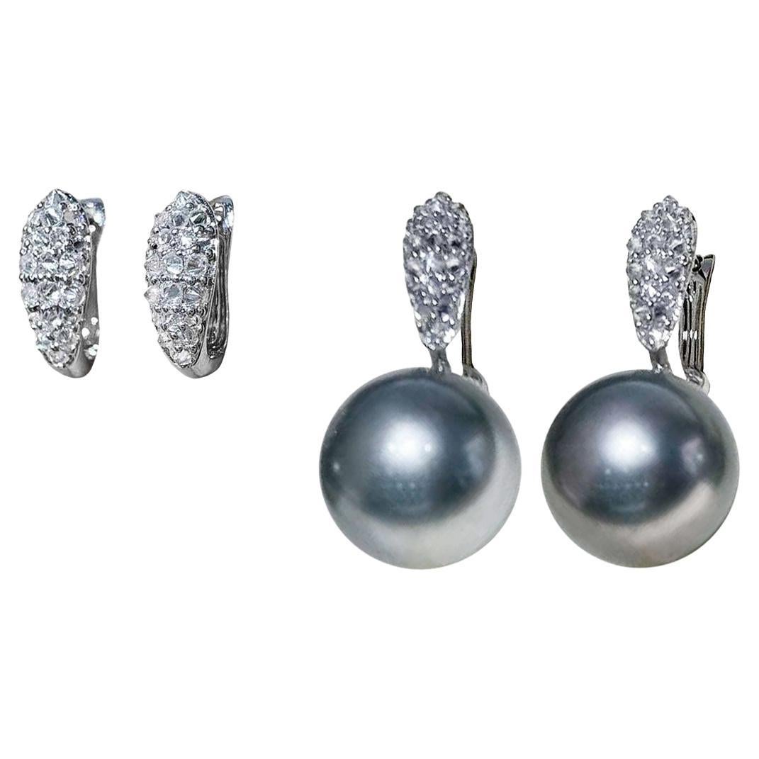 【Sculpted Geometry】Aurora Eclipse Convertible Tahitian Pearl & Diamond Earrings