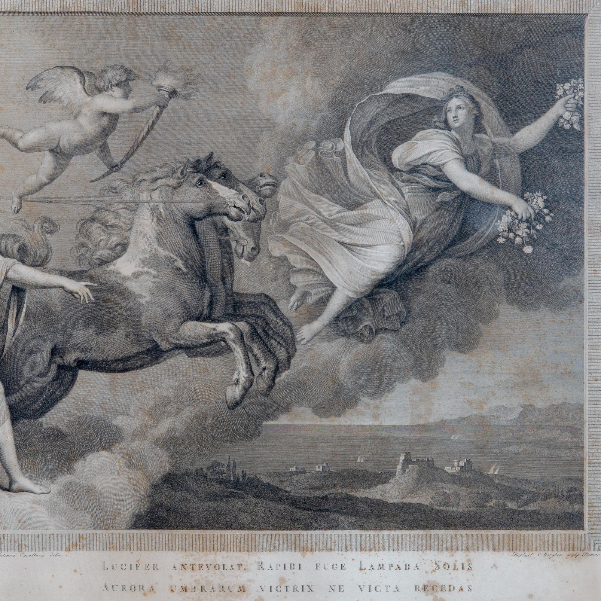 Classical Roman Aurora Engraving after Guido Reni Fresco by R.S. Morghen, c.1787 For Sale