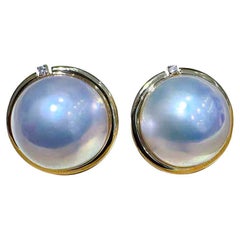 【Crown Radianc】Aurora 16.5mm Japanese Mabe Pearl & Diamond Minimalist Earrings