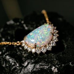 Aurora Glow Australian Opal Diamond Necklace in 18K Gold