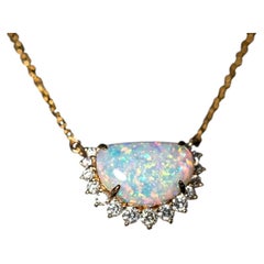 Aurora Glow Australian Opal Diamond Necklace in 18K Gold