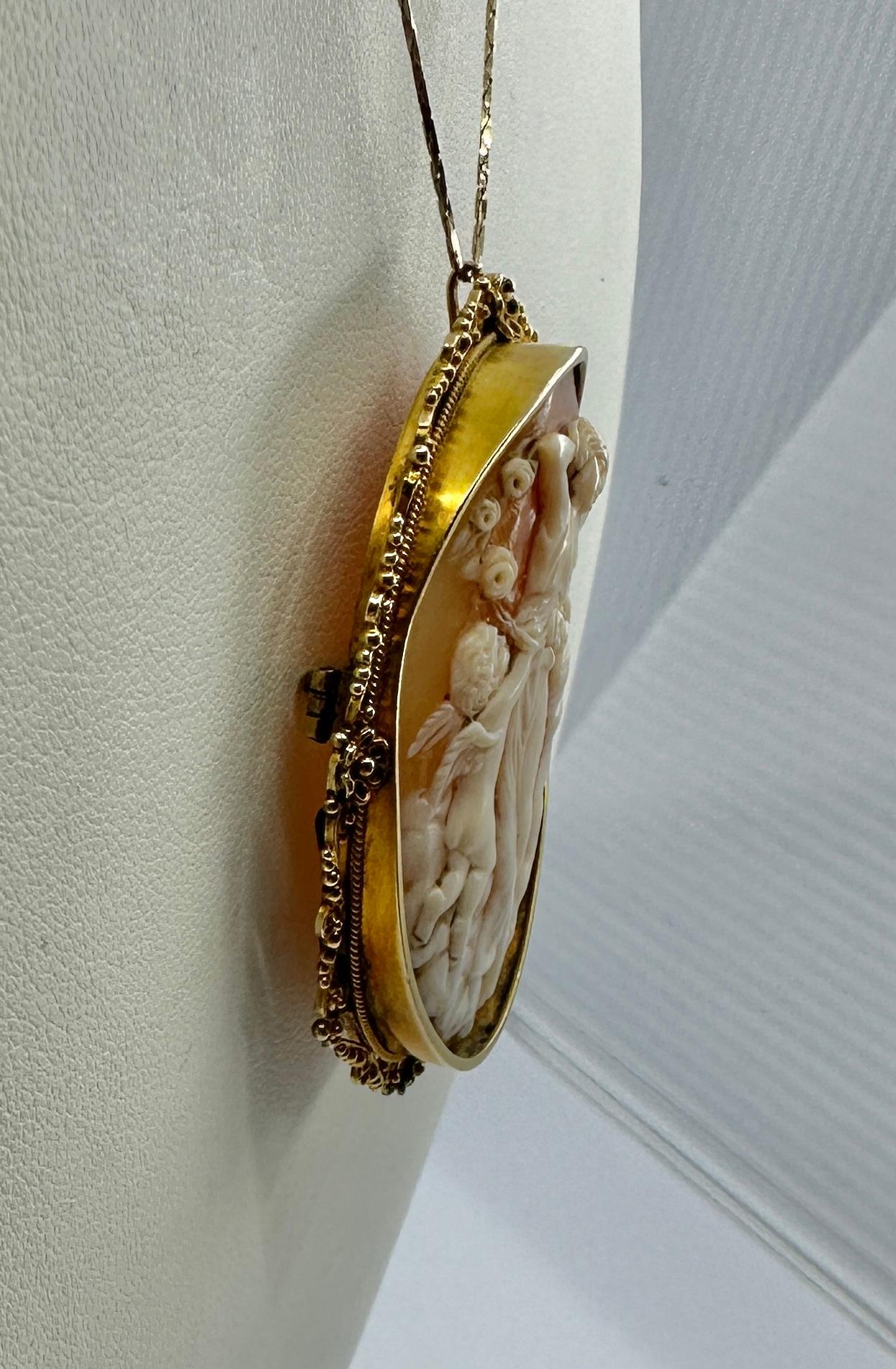 Aurora Göttin Cherub Engel Putti Kamee Anhänger Brosche Halskette 18 Karat Gold im Angebot 6