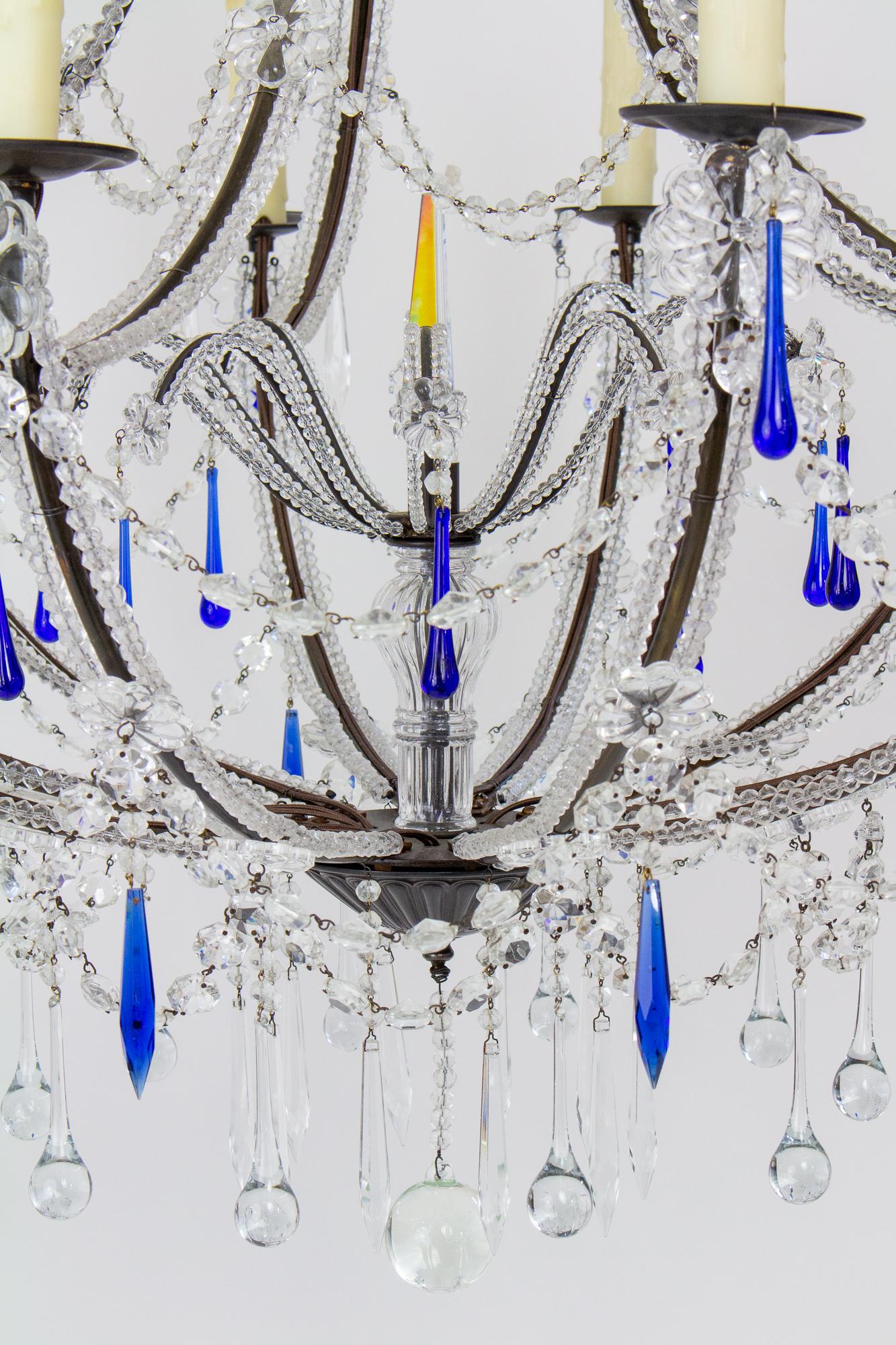 Contemporary Aurora Grande Large Chandelier with Cobalt Crystals For Sale