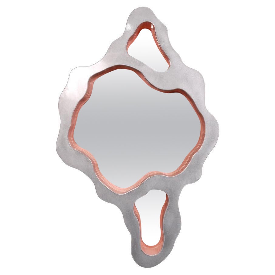 Wall Grey Pink Mirror by Bert Furnari, Powder-Coated Aluminum Retro-Futuristic For Sale