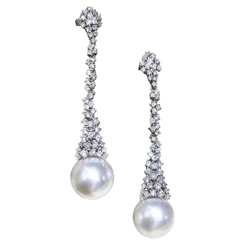 【Lustre Arco】Aurora Lineal Cascada AAAA Pendientes de Diamantes Perla del Mar del Sur