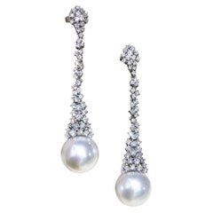 【Lustre Arco】Aurora Lineal Cascada AAAA Pendientes de Diamantes Perla del Mar del Sur
